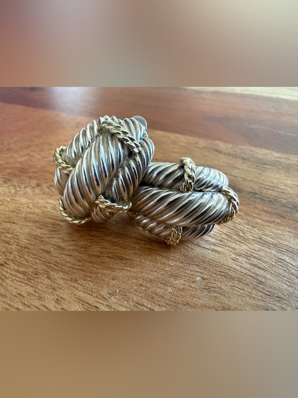 David Yurman 925 Sterling Silver 14K Three-Row Cable Clip-On Earrings